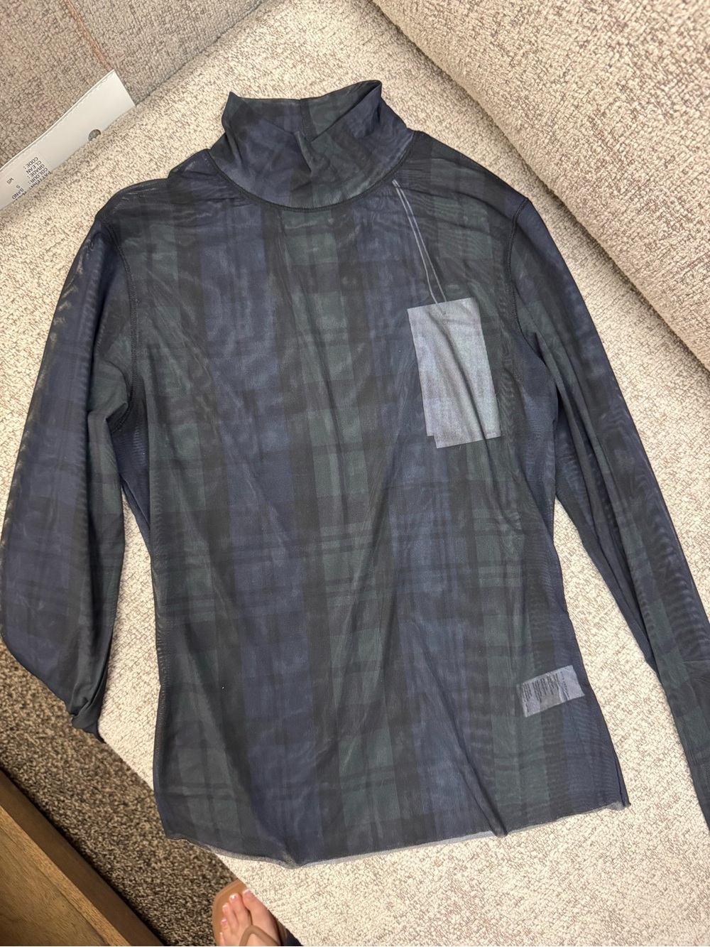 Good American Mesh Plaid Turtleneck